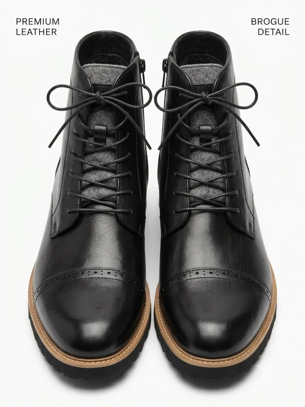 Reaction Kenneth Cole Black Leather Brogue Cap Toe Side Zip Ankle Boots. 10.5M